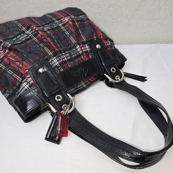 COACH F15467 Poppy Tartan Plaid Signature Glam Glitter Shoulder Tote FLAWLESS! - Picture 13 of 13